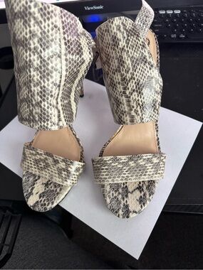 Vince Camuto Snake-Print Open-Toe Heels in Neutral Python